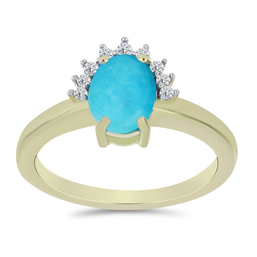 Anillo de Plata Bañada en Oro con Turquesa Bella Durmiente y Topacio Blanco