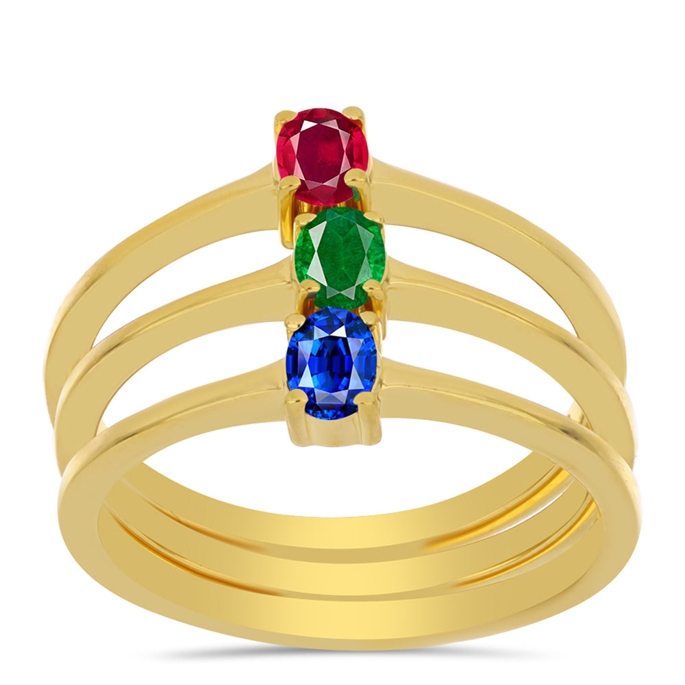 Conjunto de Plata Bañada en Oro con Rubí artificial y Esmeralda artificial ( Anillo )