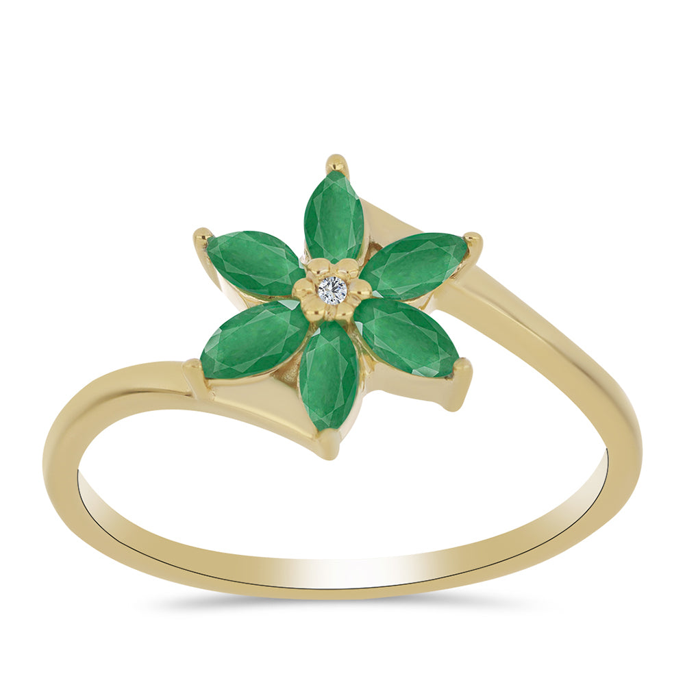Anillo de Plata Bañada en Oro con Esmeralda de Brasil y Zircón Blanco