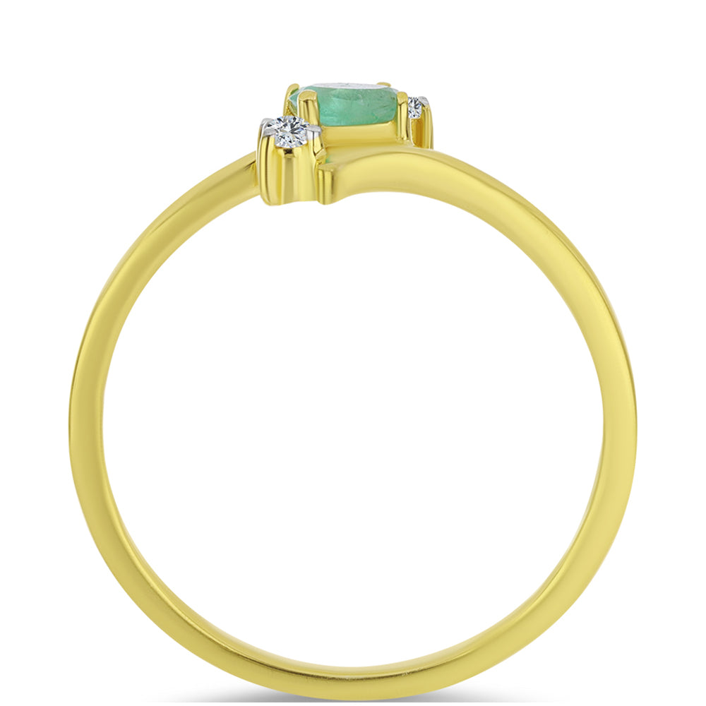 Anillo de Plata Bañada en Oro con Esmeralda de Brasil y Topacio Blanco