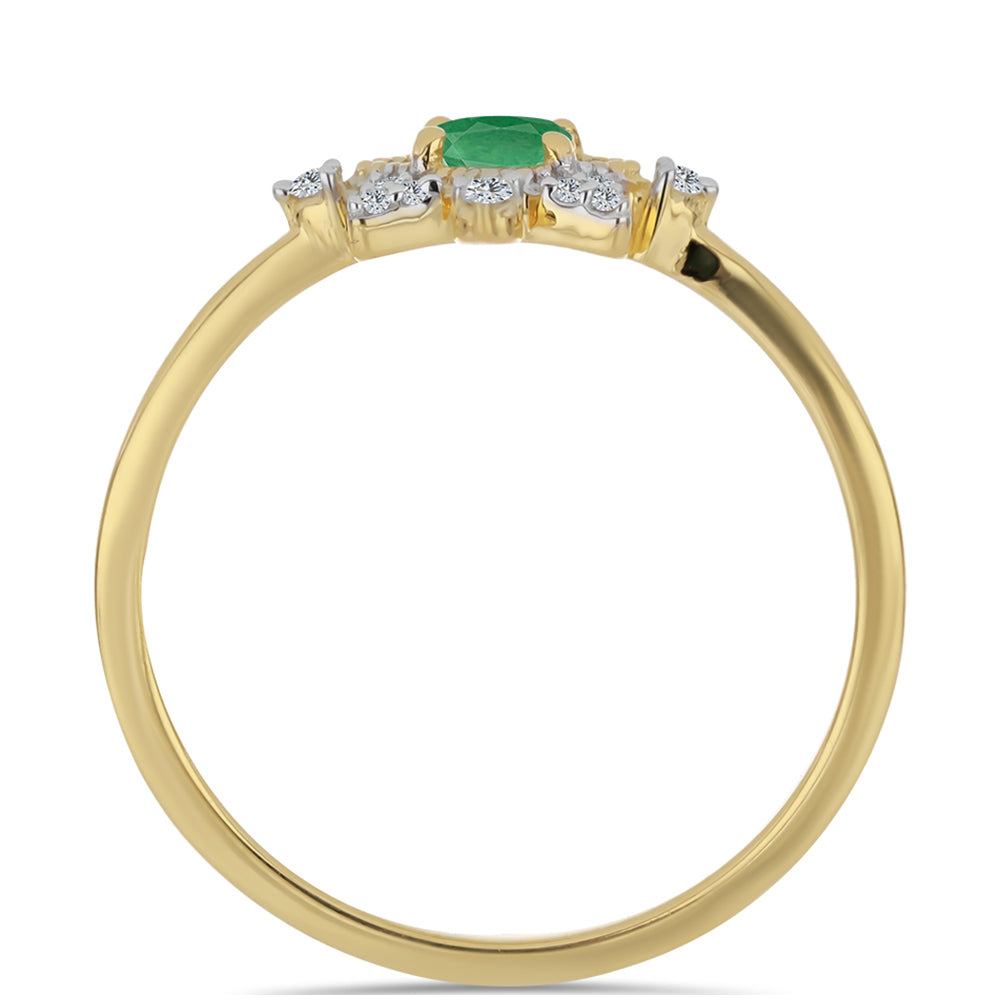 Anillo de Plata Bañada en Oro con Esmeralda de Brasil y Zircón Blanco