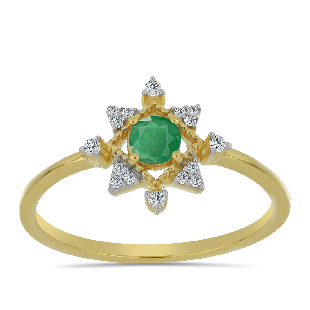 Anillo de Plata Bañada en Oro con Esmeralda de Brasil y Zircón Blanco