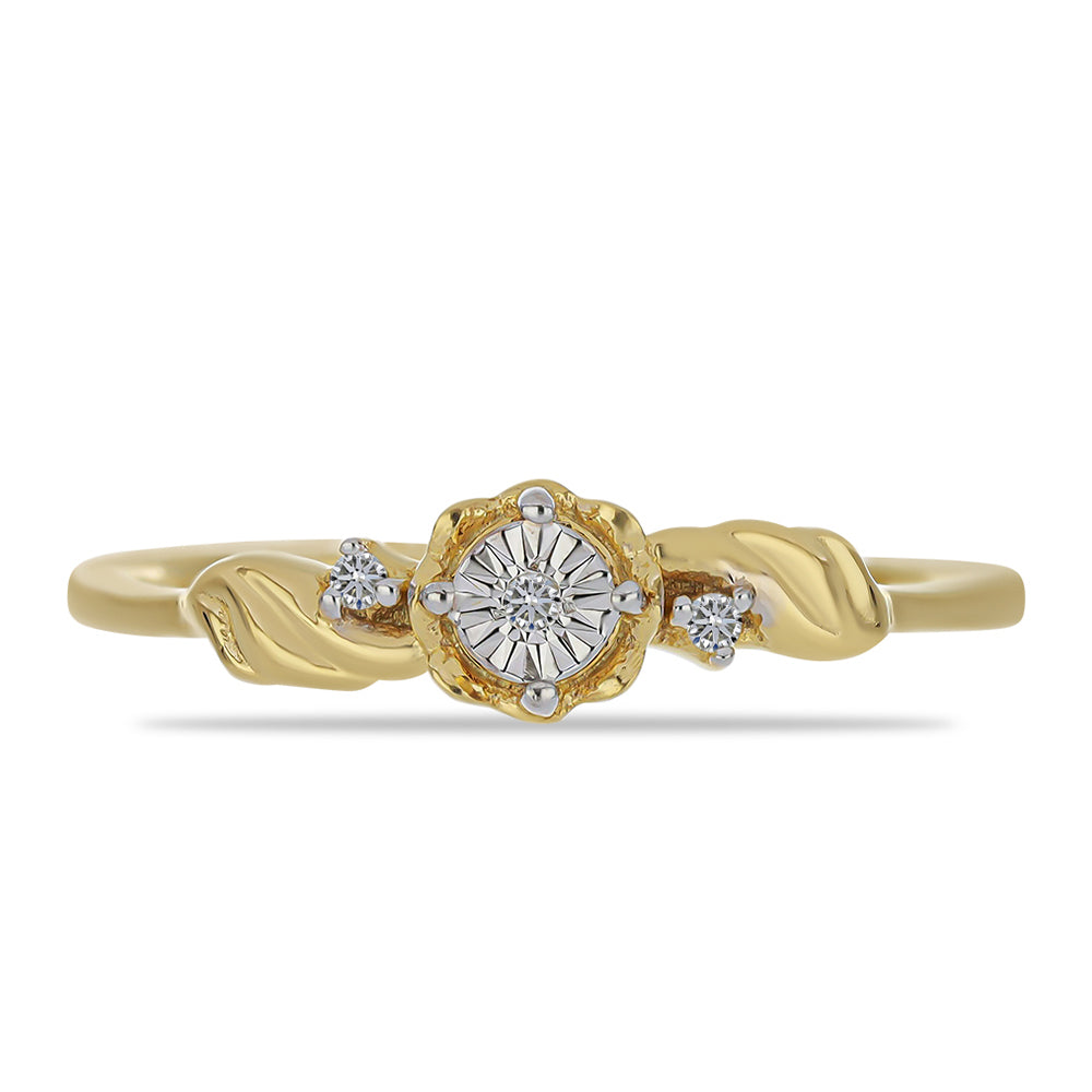 Anillo de Plata Bañada en Oro con Diamante blanco y Zircón Blanco