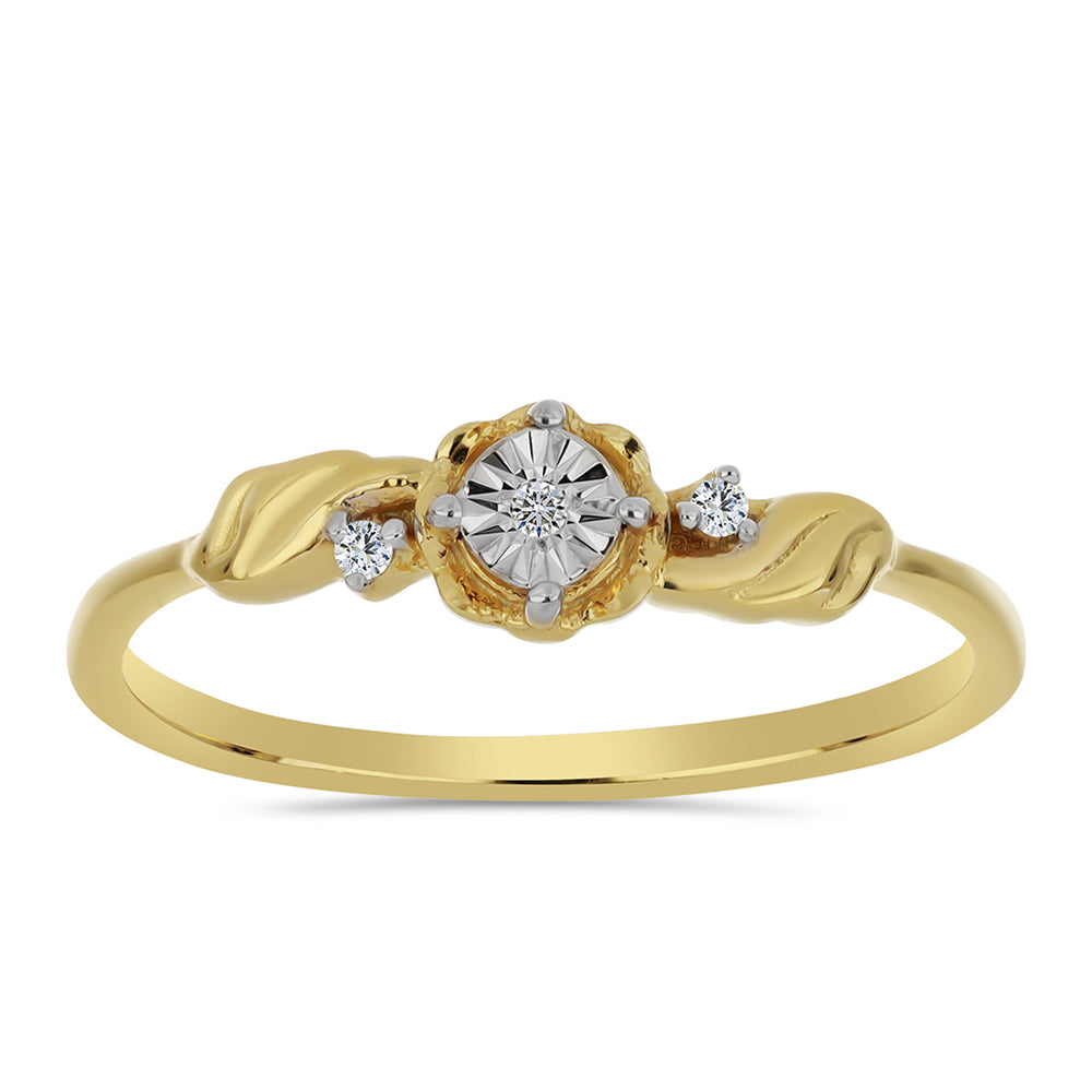 Anillo de Plata Bañada en Oro con Diamante blanco y Zircón Blanco