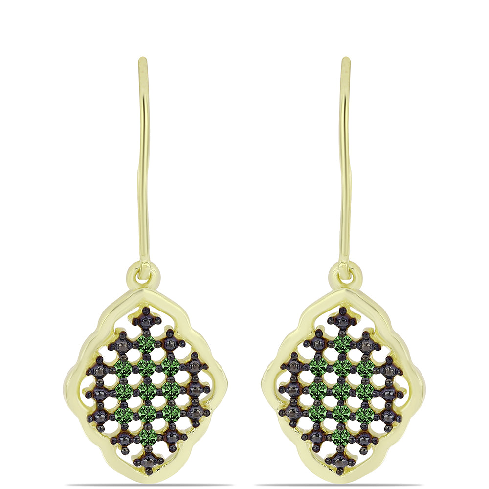 Pendientes de Plata Bañada en Oro con Diamante Verde