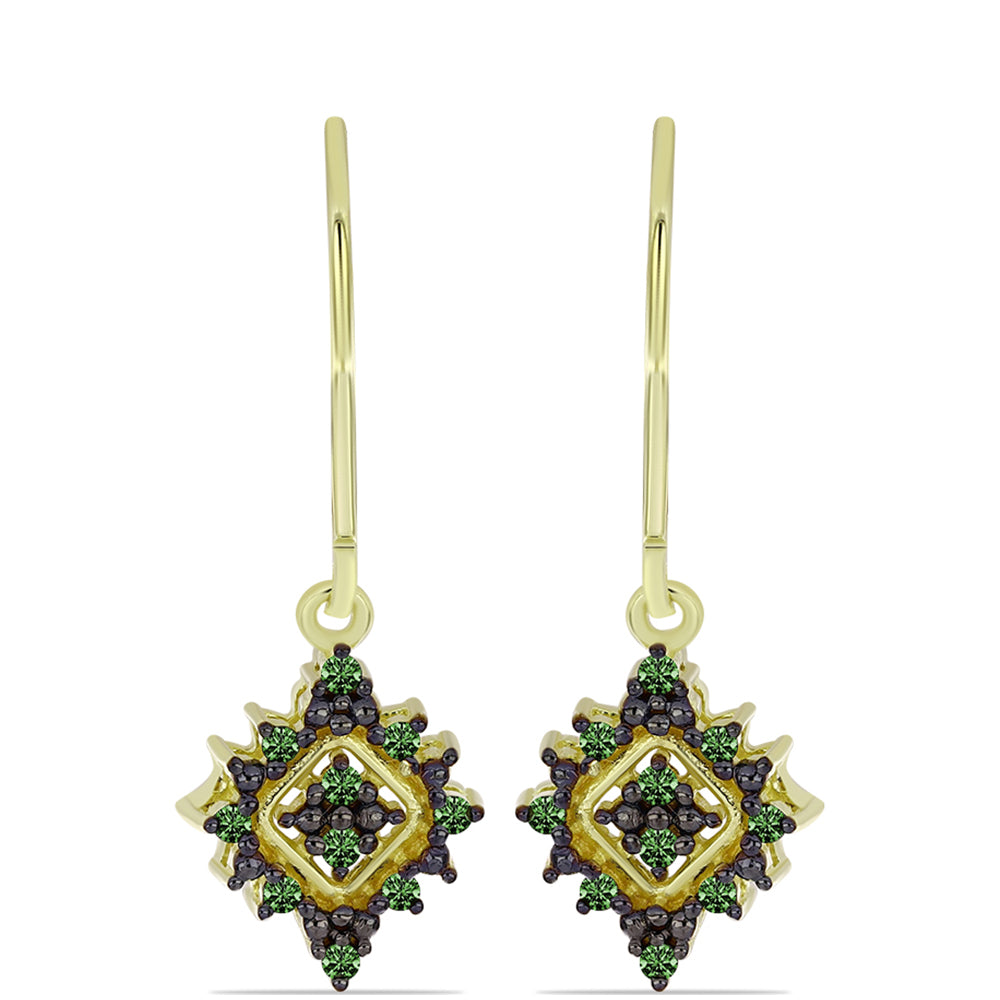Pendientes de Plata Bañada en Oro con Diamante Verde
