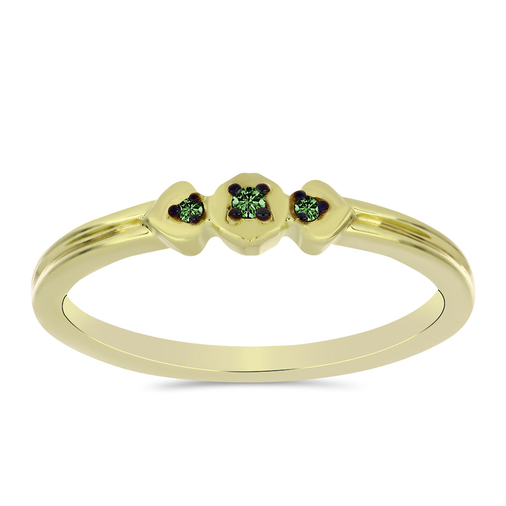 Anillo de Plata Bañada en Oro con Diamante Verde