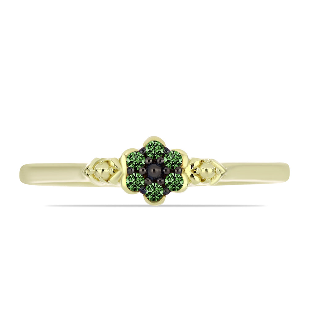Anillo de Plata Bañada en Oro con Diamante Verde