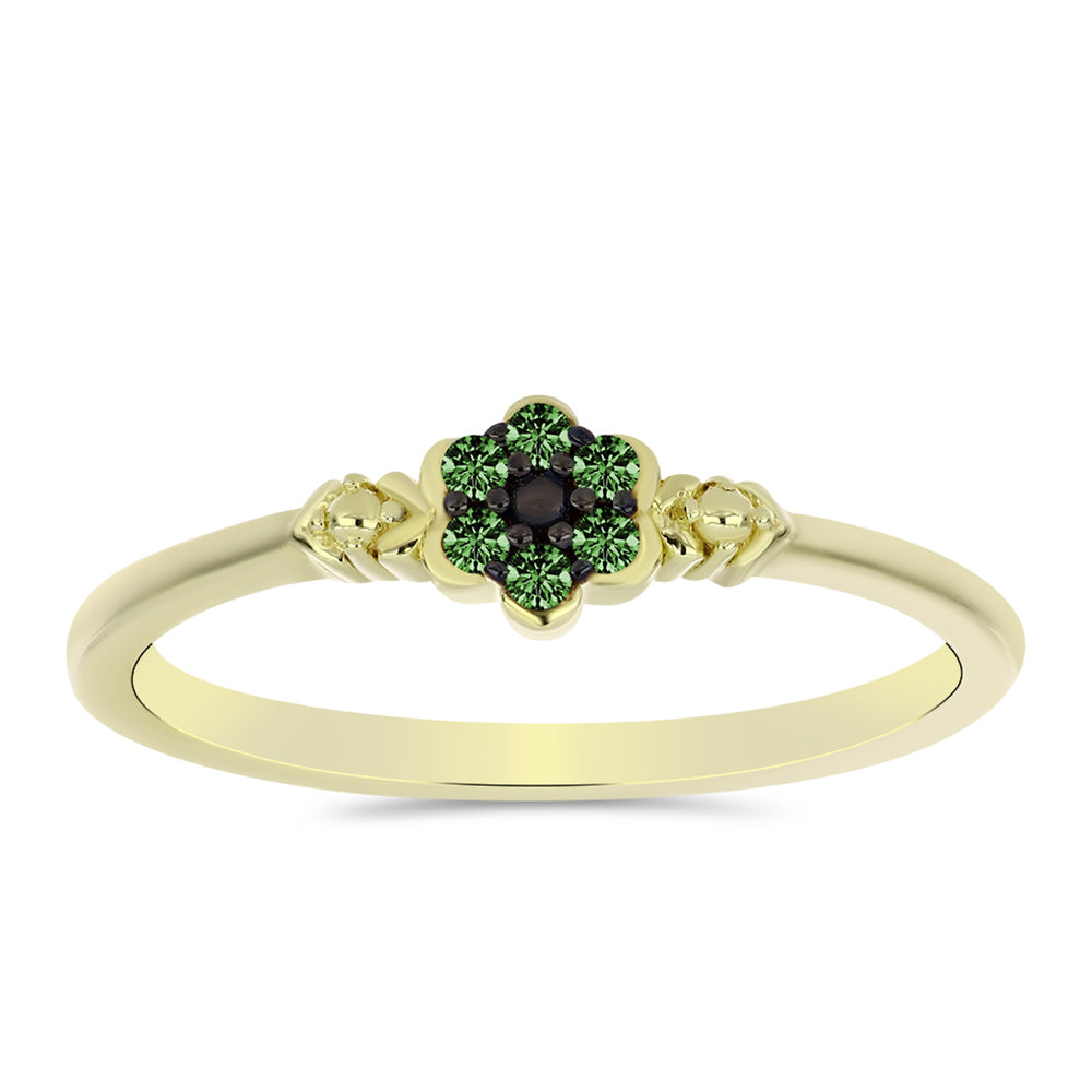 Anillo de Plata Bañada en Oro con Diamante Verde