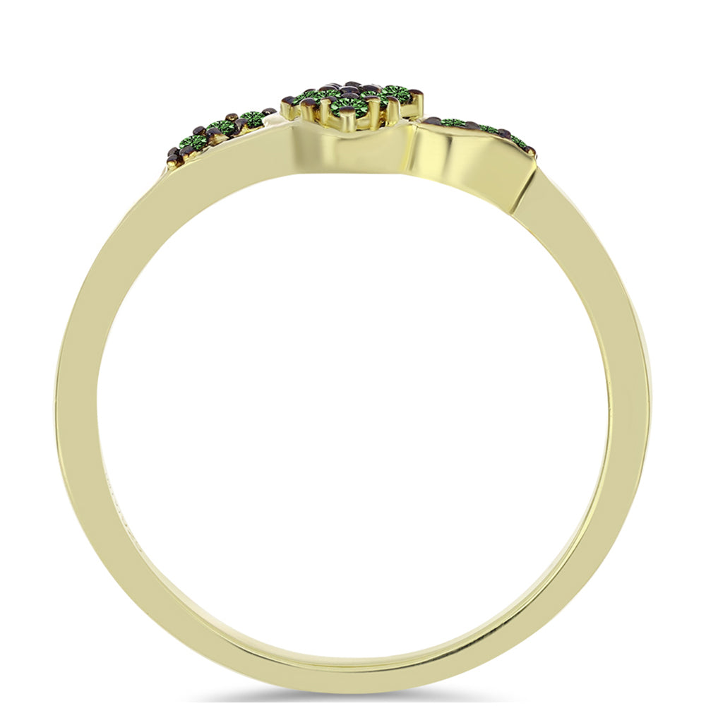 Anillo de Plata Bañada en Oro con Diamante Verde