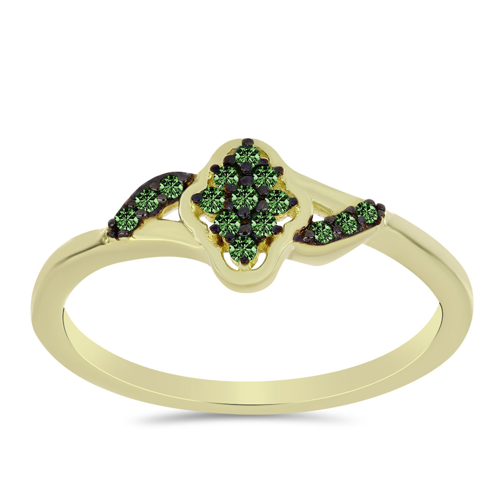 Anillo de Plata Bañada en Oro con Diamante Verde
