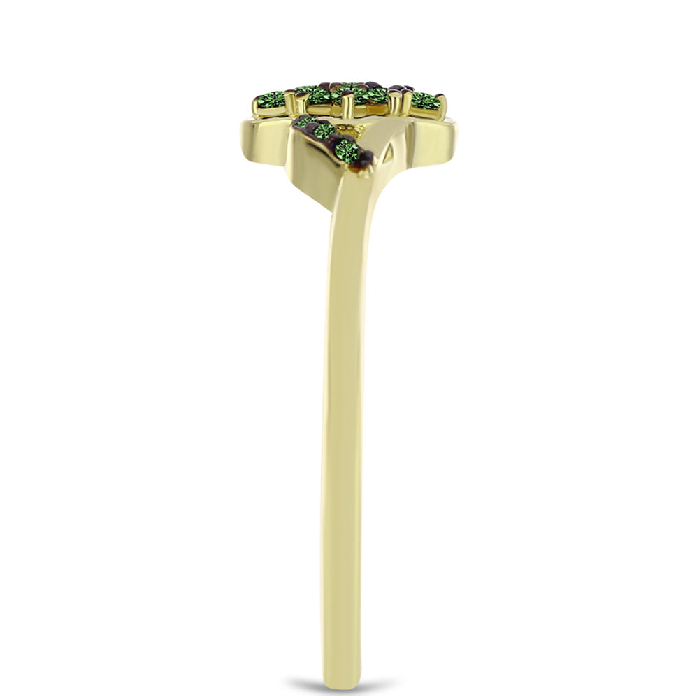Anillo de Plata Bañada en Oro con Diamante Verde