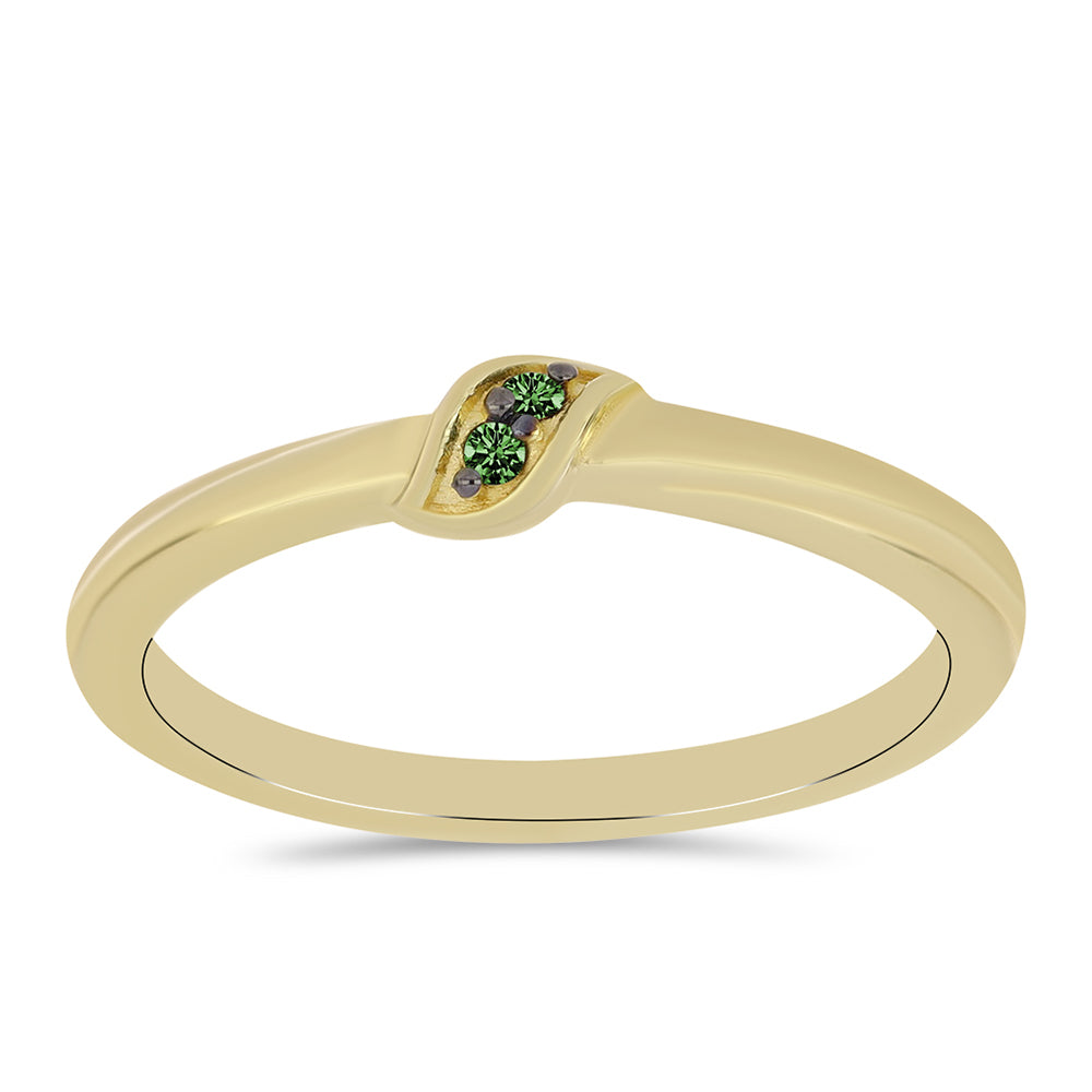 Anillo de Plata Bañada en Oro con Diamante Verde