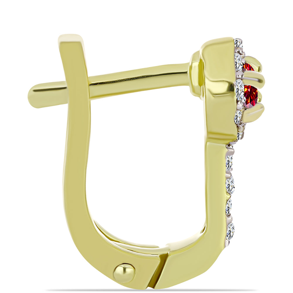 Pendientes de Plata Bañada en Oro con Majestuosa moisanita roja y Topacio Blanco