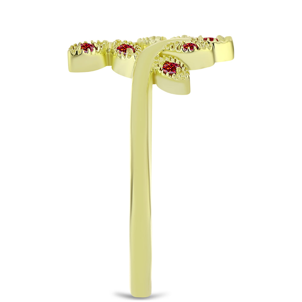 Anillo de Plata Bañada en Oro con Majestuosa moisanita roja