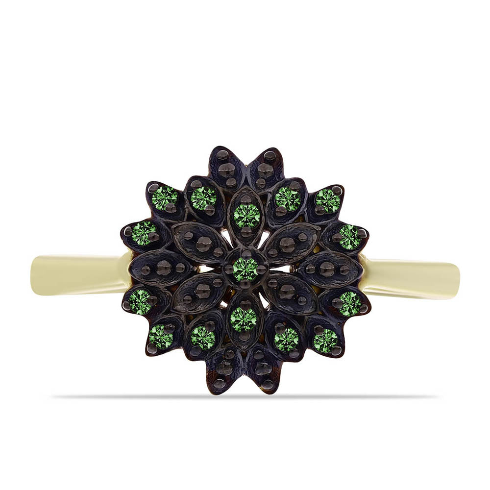 Anillo de Plata Bañada en Oro con Diamante Verde