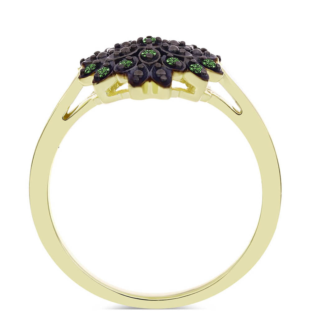 Anillo de Plata Bañada en Oro con Diamante Verde