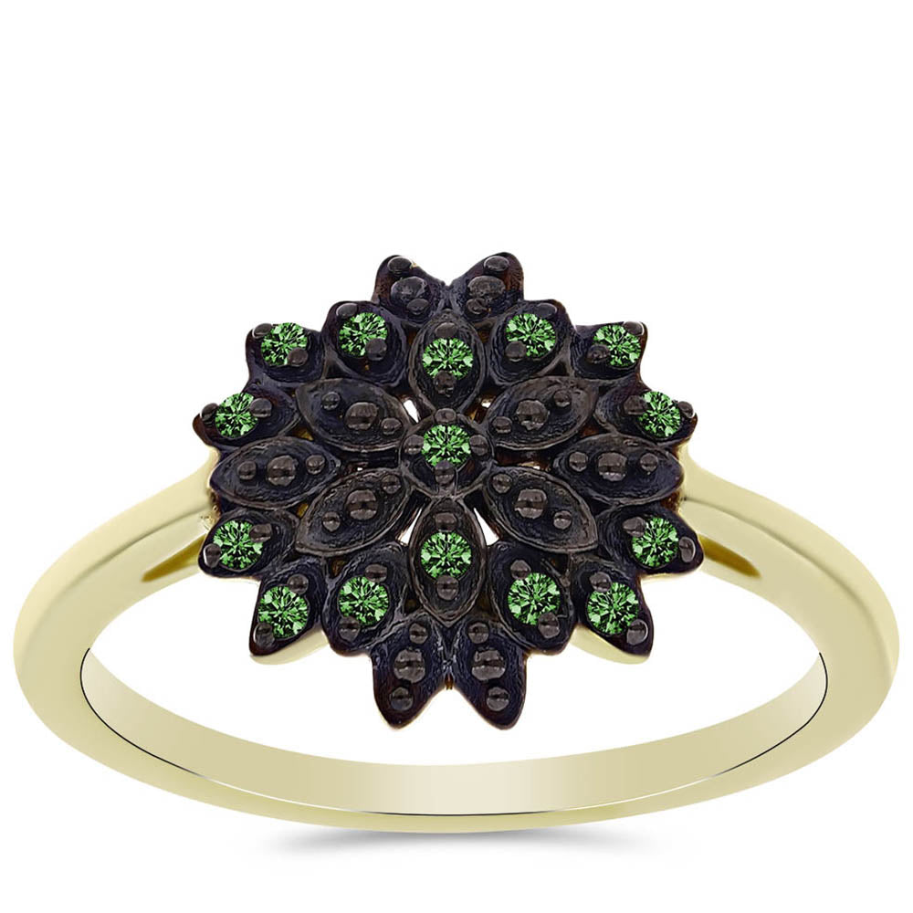 Anillo de Plata Bañada en Oro con Diamante Verde