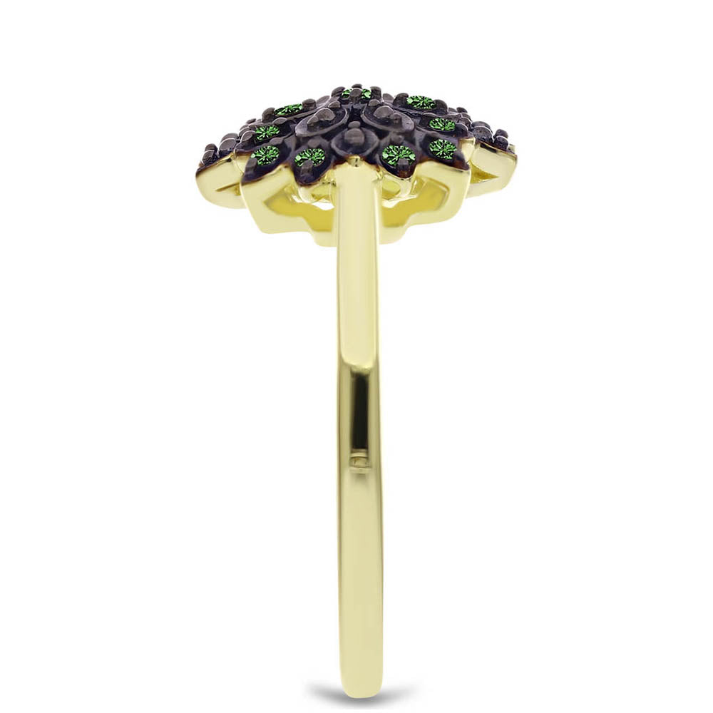 Anillo de Plata Bañada en Oro con Diamante Verde