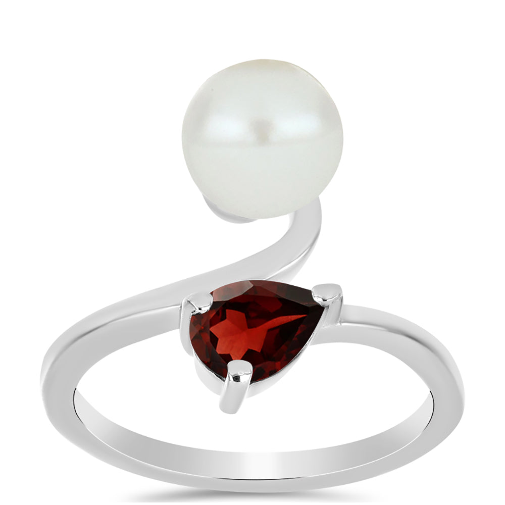 Anillo de Plata con Granate Barton y Perla blanca de agua dulce