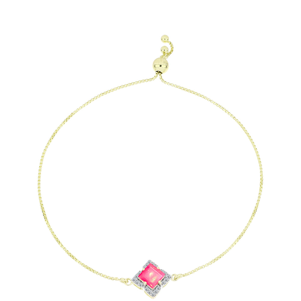 Pulsera de Plata Bañada en Oro con Ópalo Rosa Etíope de Lega Dembi y Topacio Blanco