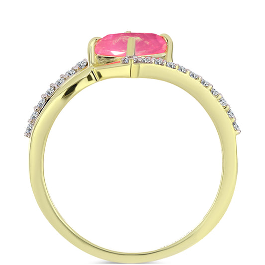 Anillo de Plata Bañada en Oro con Ópalo Rosa Etíope de Lega Dembi y Topacio Blanco