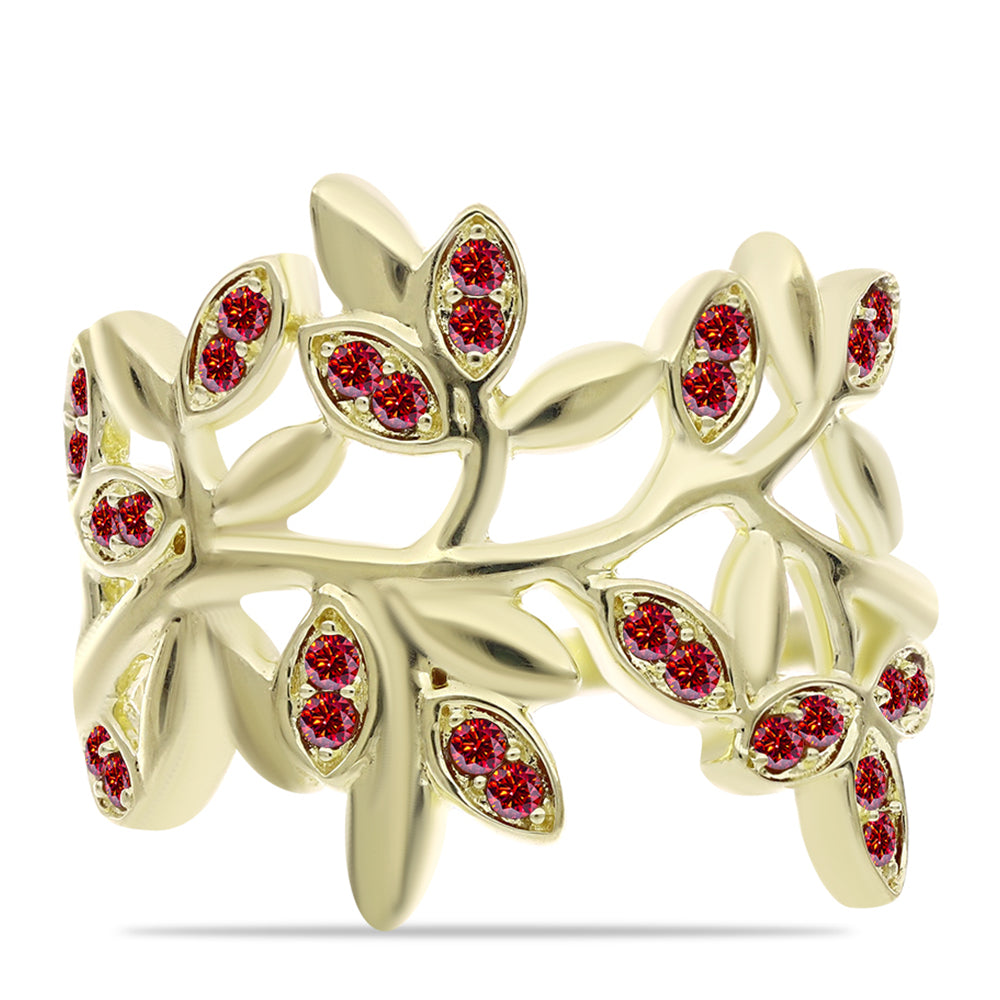 Anillo de Plata Bañada en Oro con Majestuosa moisanita roja