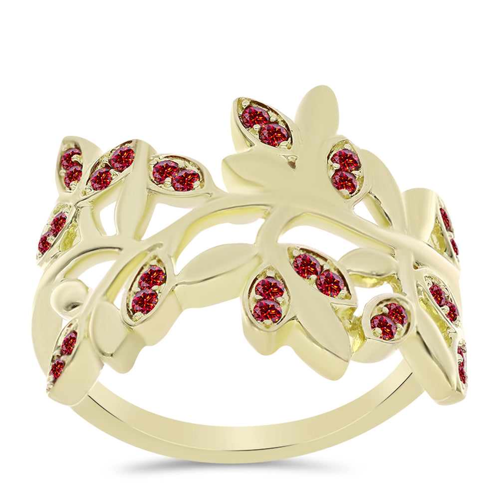Anillo de Plata Bañada en Oro con Majestuosa moisanita roja
