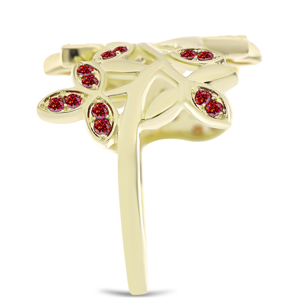 Anillo de Plata Bañada en Oro con Majestuosa moisanita roja