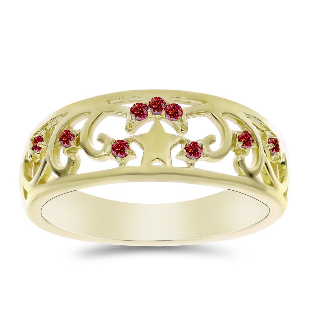 Anillo de Plata Bañada en Oro con Majestuosa moisanita roja