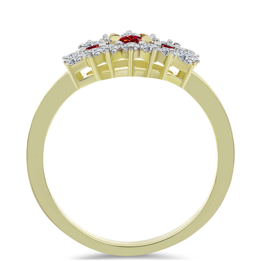 Anillo de Plata Bañada en Oro con Majestuosa moisanita roja y Topacio Blanco