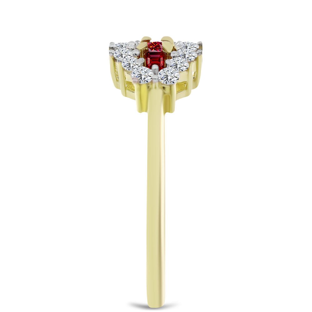 Anillo de Plata Bañada en Oro con Majestuosa moisanita roja y Topacio Blanco