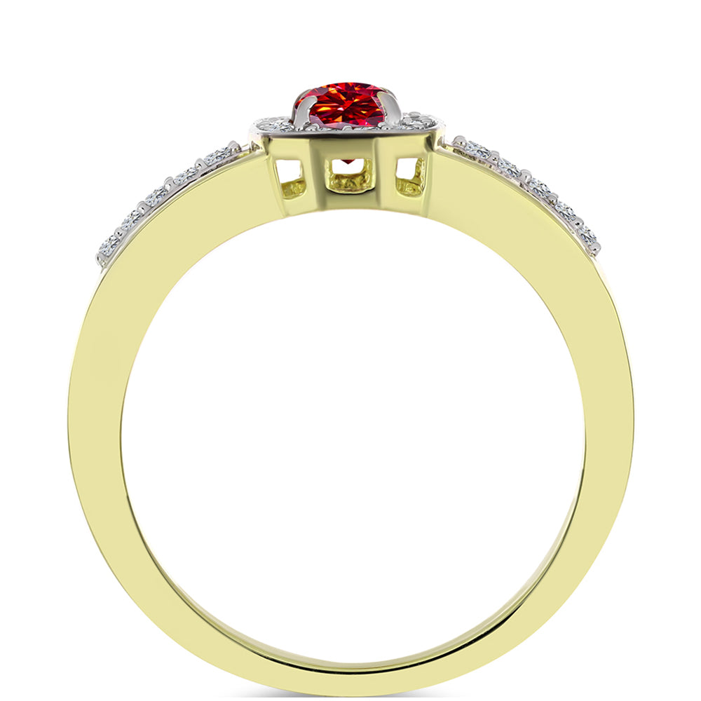 Anillo de Plata Bañada en Oro con Majestuosa moisanita roja y Topacio Blanco