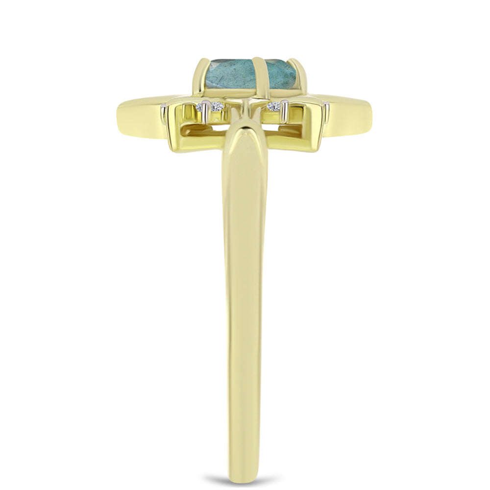 Anillo de Plata Bañada en Oro con Labradorita y Topacio Blanco