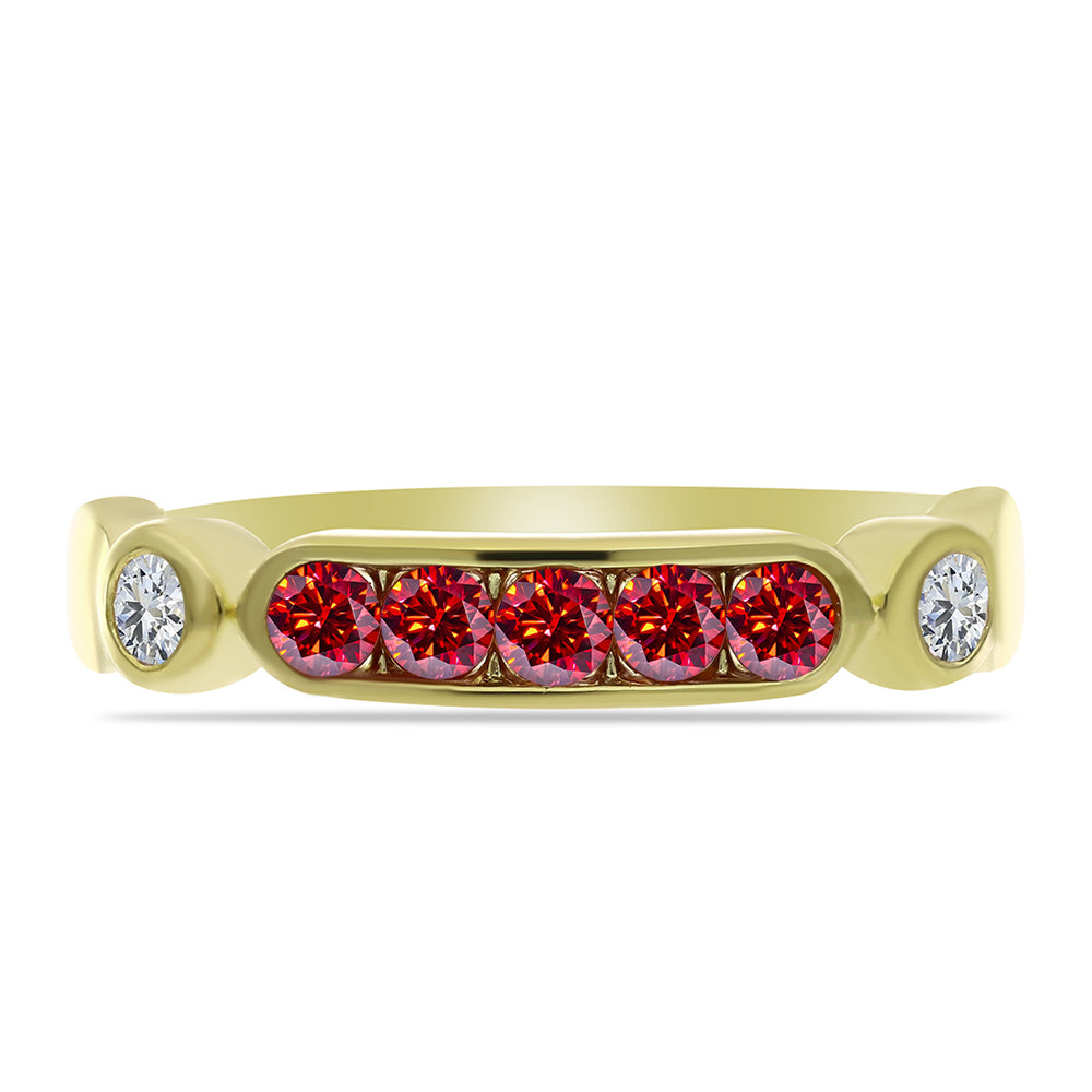 Anillo de Plata Bañada en Oro con Majestuosa moisanita roja y Topacio Blanco