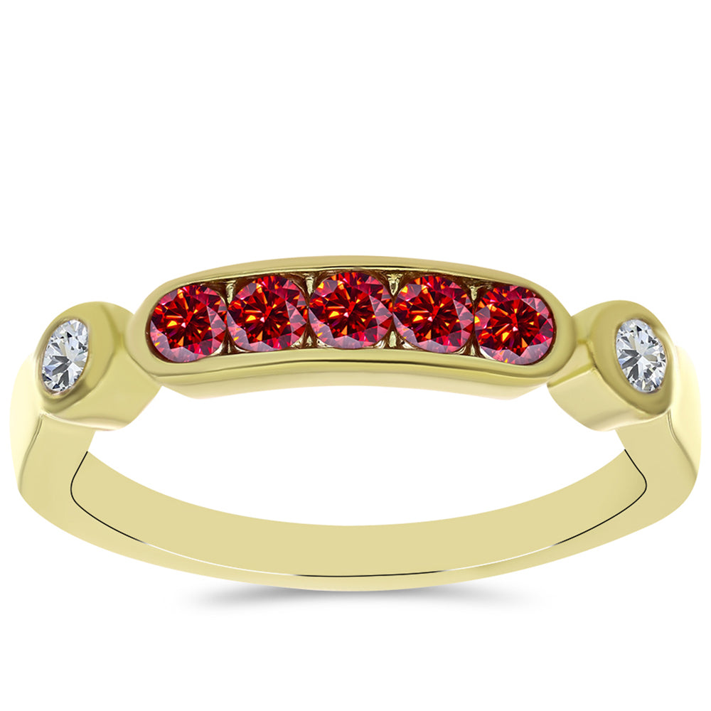 Anillo de Plata Bañada en Oro con Majestuosa moisanita roja y Topacio Blanco