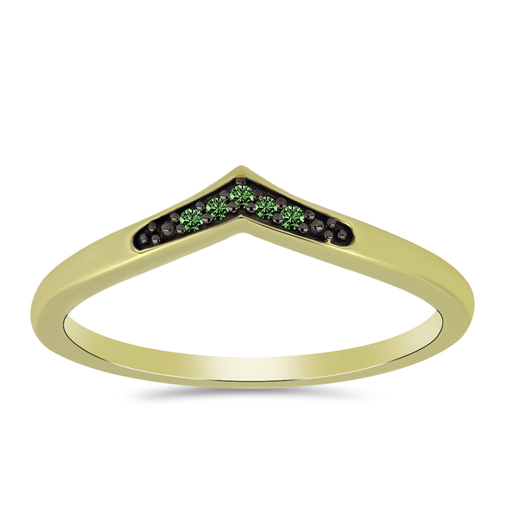 Anillo de Plata Bañada en Oro con Diamante Verde