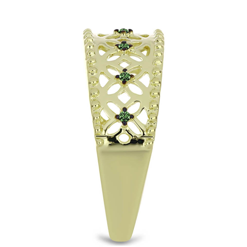 Anillo de Plata Bañada en Oro con Diamante Verde