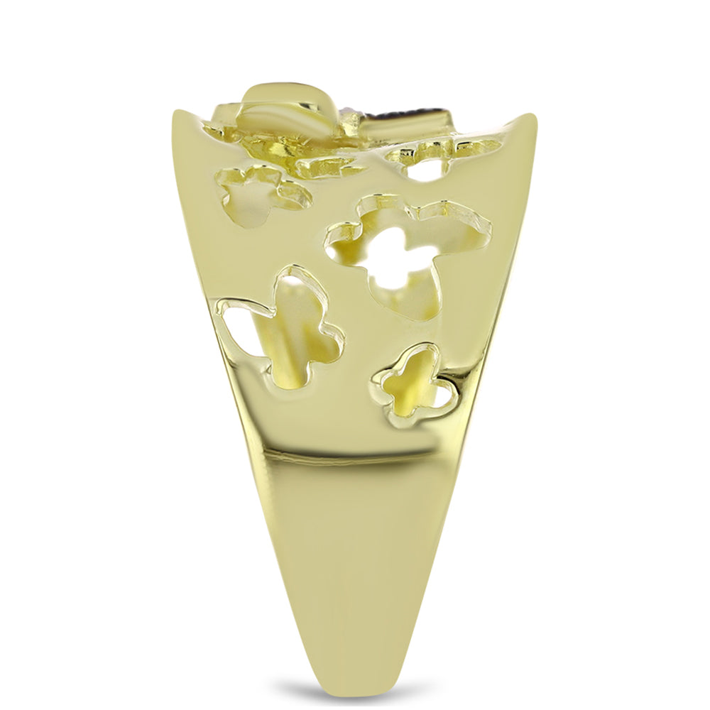 Anillo de Plata Bañada en Oro con Diamante Verde y Diamante blanco