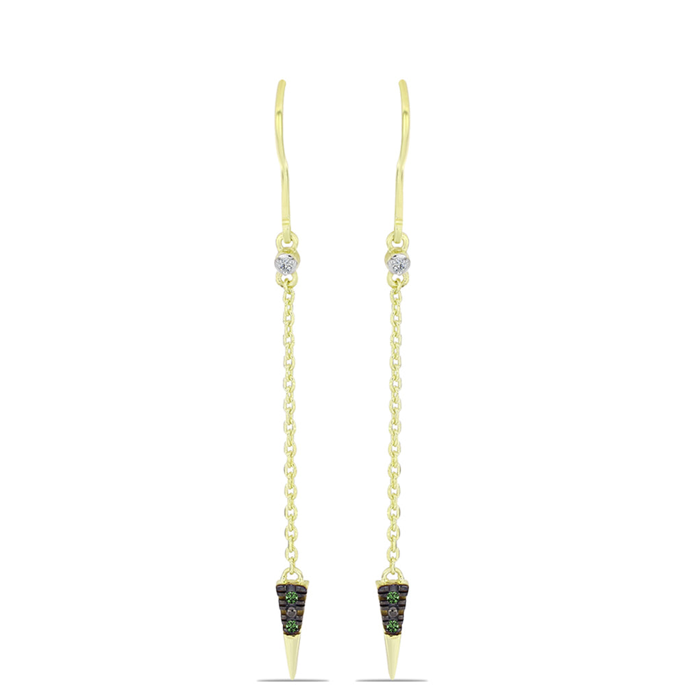 Pendientes de Plata Bañada en Oro con Diamante Verde y Diamante blanco