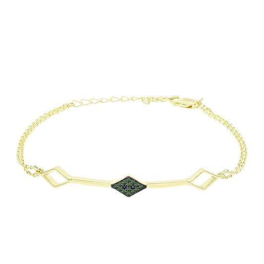 Pulsera de Plata Bañada en Oro con Diamante Verde