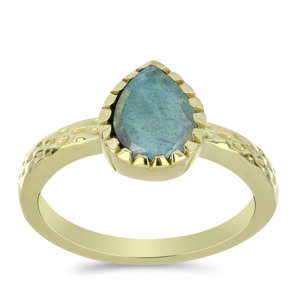 Anillo de Plata Bañada en Oro con Labradorita