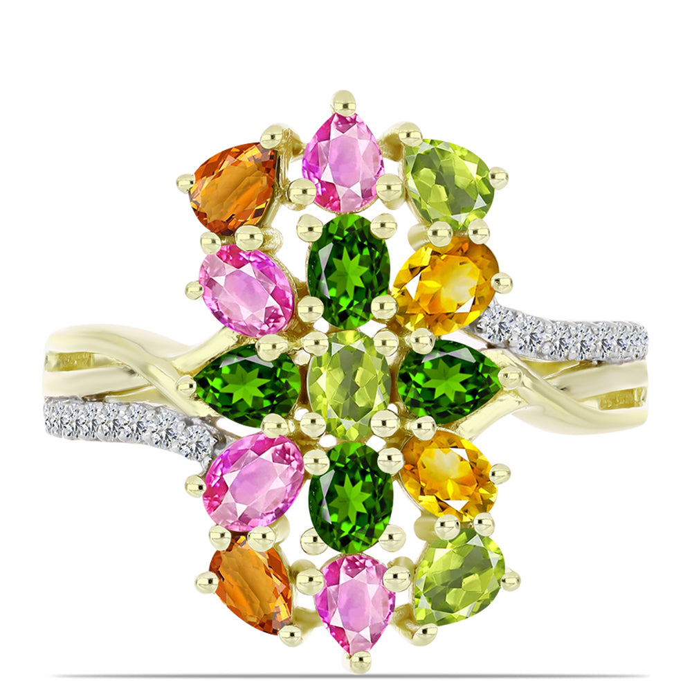 Anillo de Plata Bañada en Oro con Chakra Turmalina y Topacio Blanco