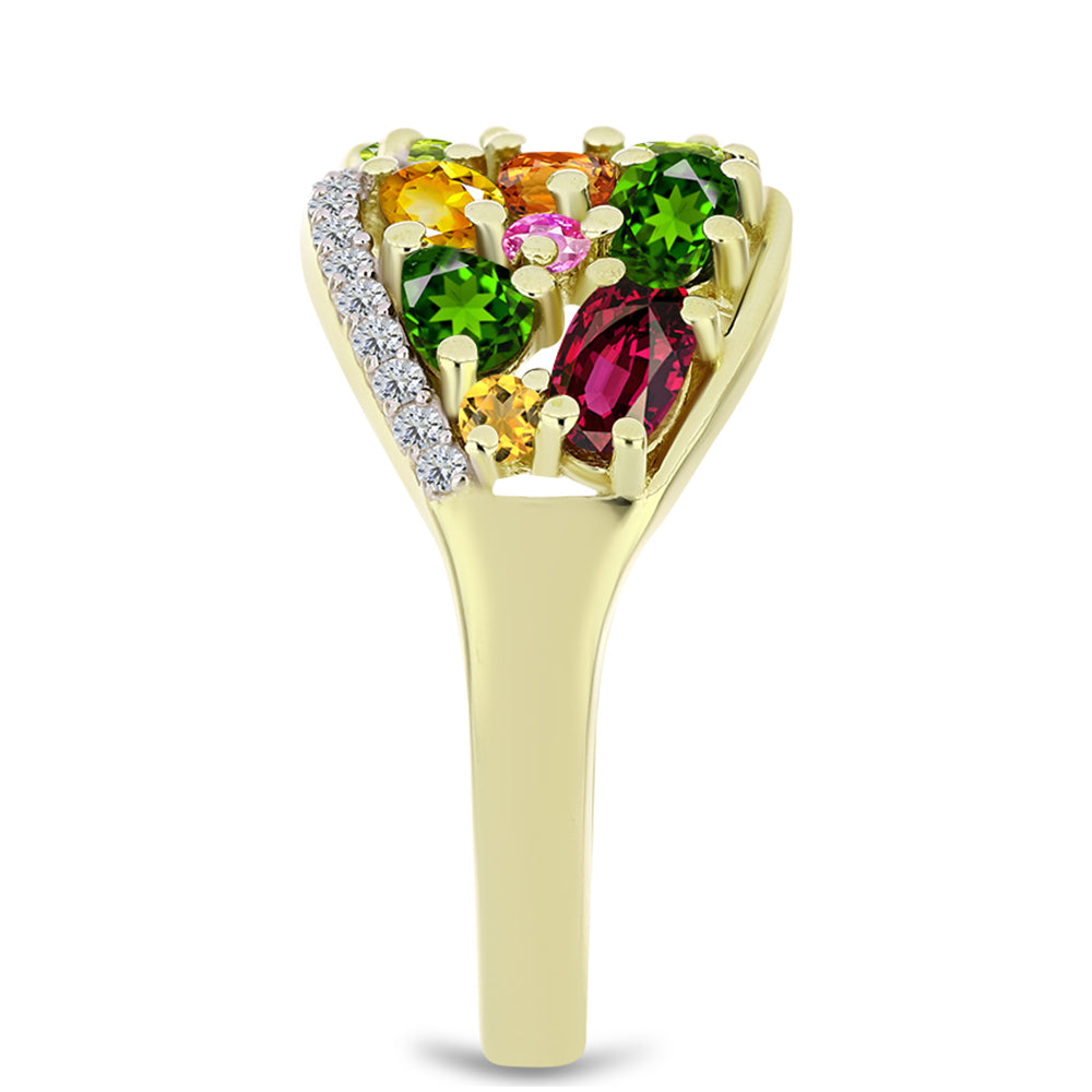 Anillo de Plata Bañada en Oro con Chakra Turmalina y Topacio Blanco
