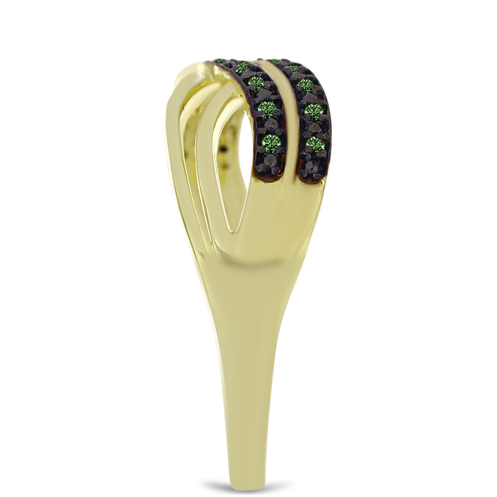 Anillo de Plata Bañada en Oro con Diamante Verde