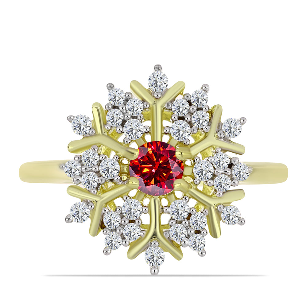 Anillo de Plata Bañada en Oro con Majestuosa moisanita roja y Topacio Blanco