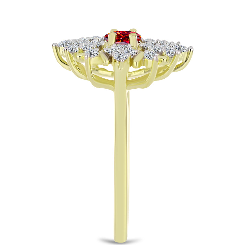 Anillo de Plata Bañada en Oro con Majestuosa moisanita roja y Topacio Blanco