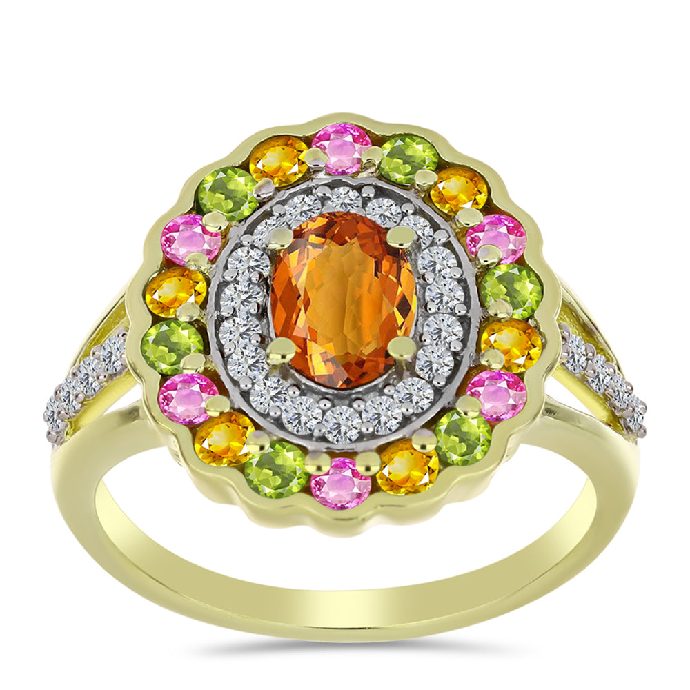 Anillo de Plata Bañada en Oro con Chakra Turmalina y Topacio Blanco