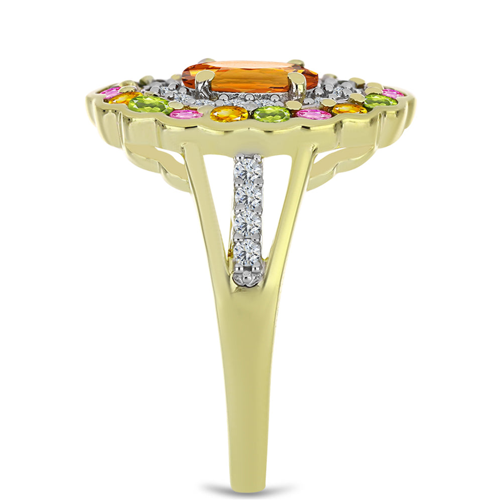 Anillo de Plata Bañada en Oro con Chakra Turmalina y Topacio Blanco
