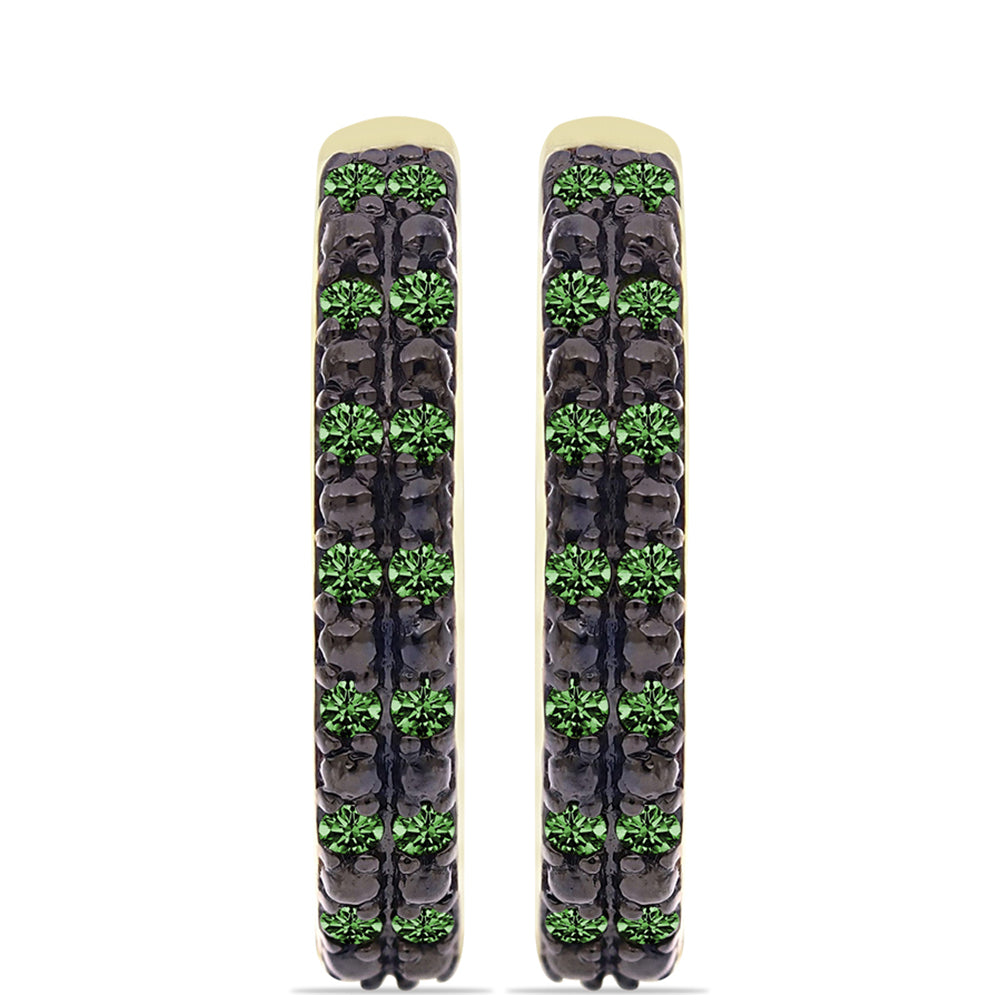 Pendientes de Plata Bañada en Oro con Diamante Verde